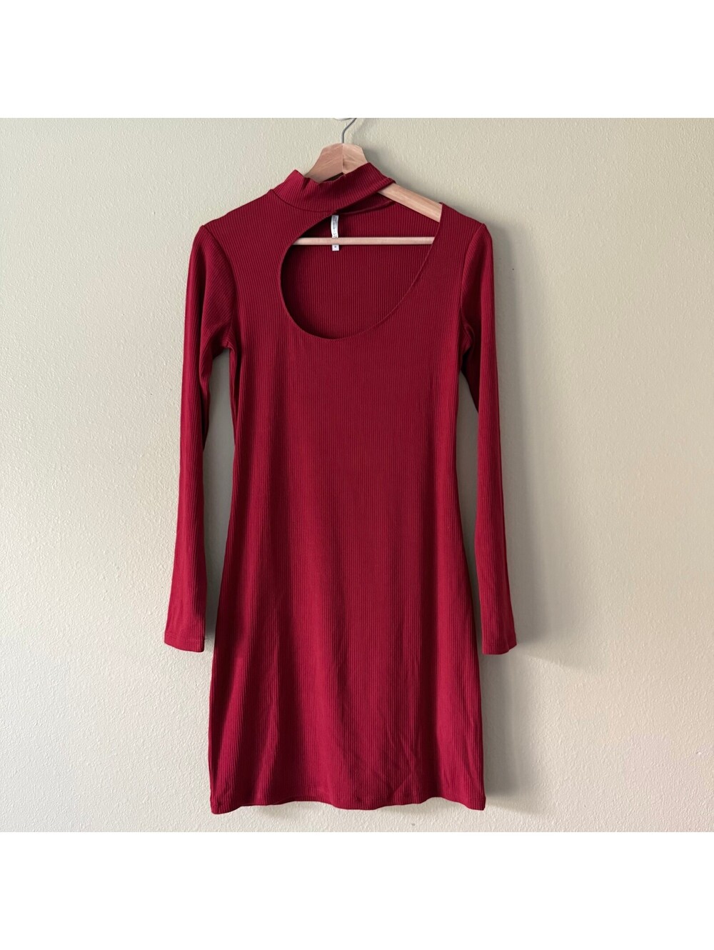 Urban Outfitters Red Ribbed Long Sleeve Mini Dress M